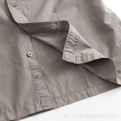 Camisa de bolso normal masculina de manga curta cáqui